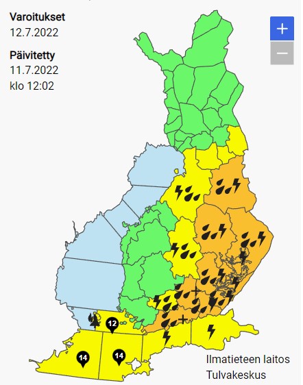 Read more about the article Ilmatieteen laitos tiedottaa ukkoskuuroista